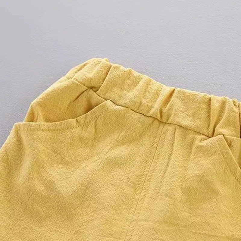2 قطعة طفل رضيع 95٪ قطن قصير الأكمام في جميع أنحاء قميص بأزرار طباعة الصبار ومجموعة شورت متين الأصفر big image 1