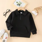 Toddler Girl/Boy Waffle Textured Zipper Solid Sweatshirt Black