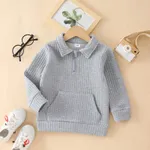 Toddler Girl/Boy Waffle Textured Zipper Solid Sweatshirt Light Grey