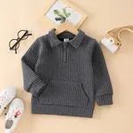 Toddler Girl/Boy Waffle Textured Zipper Solid Sweatshirt Grey