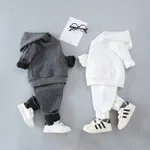 2-piece Toddler Boy Solid Color Hoodie Sweatshirt and Pants Casual Set Grey image 2