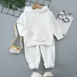 2-piece Toddler Boy Solid Color Hoodie Sweatshirt and Pants Casual Set White