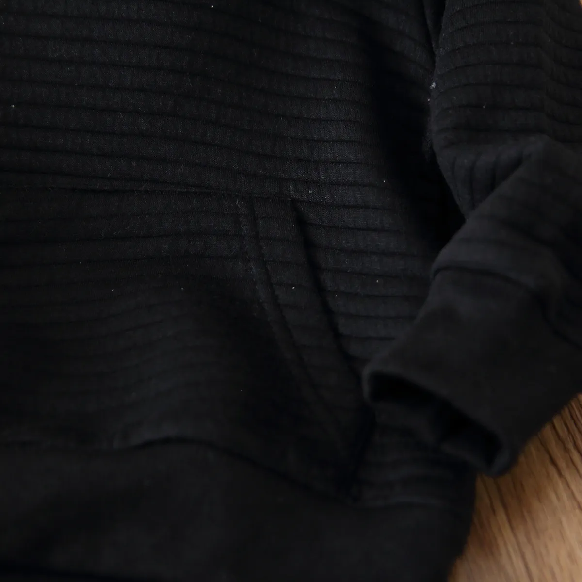 Toddler Boy/Girl Solid Color Textured Hoodie Sweatshirt Black big image 1