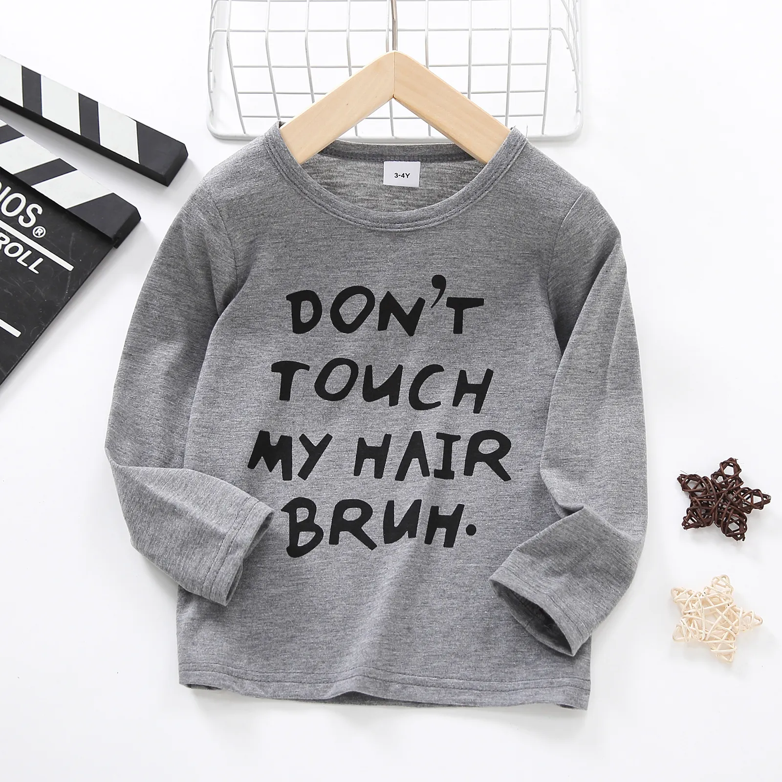 Toddler Boy Casual Letter Print Long-sleeve Tee Grey big image 1
