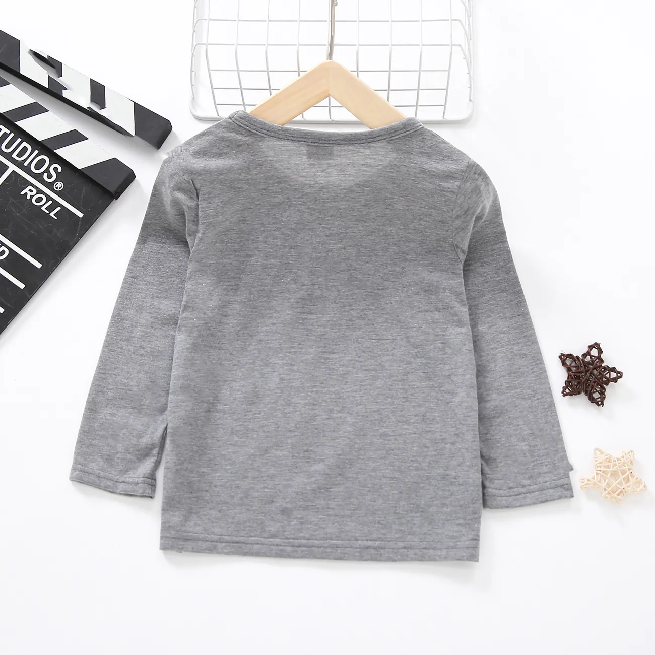 Toddler Boy Casual Letter Print Long-sleeve Tee Grey big image 1