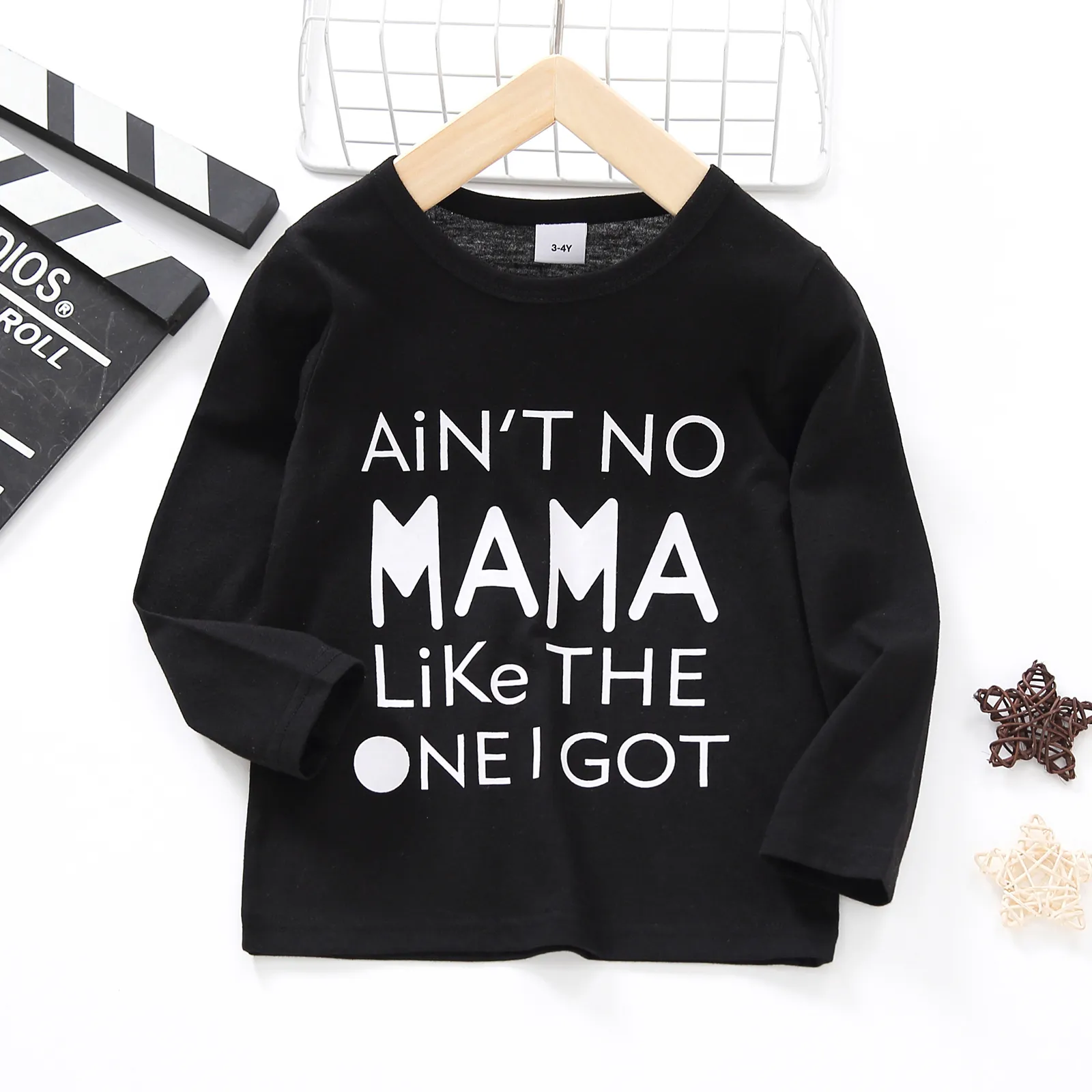 Toddler Boy Casual Letter Print Long-sleeve Tee Black