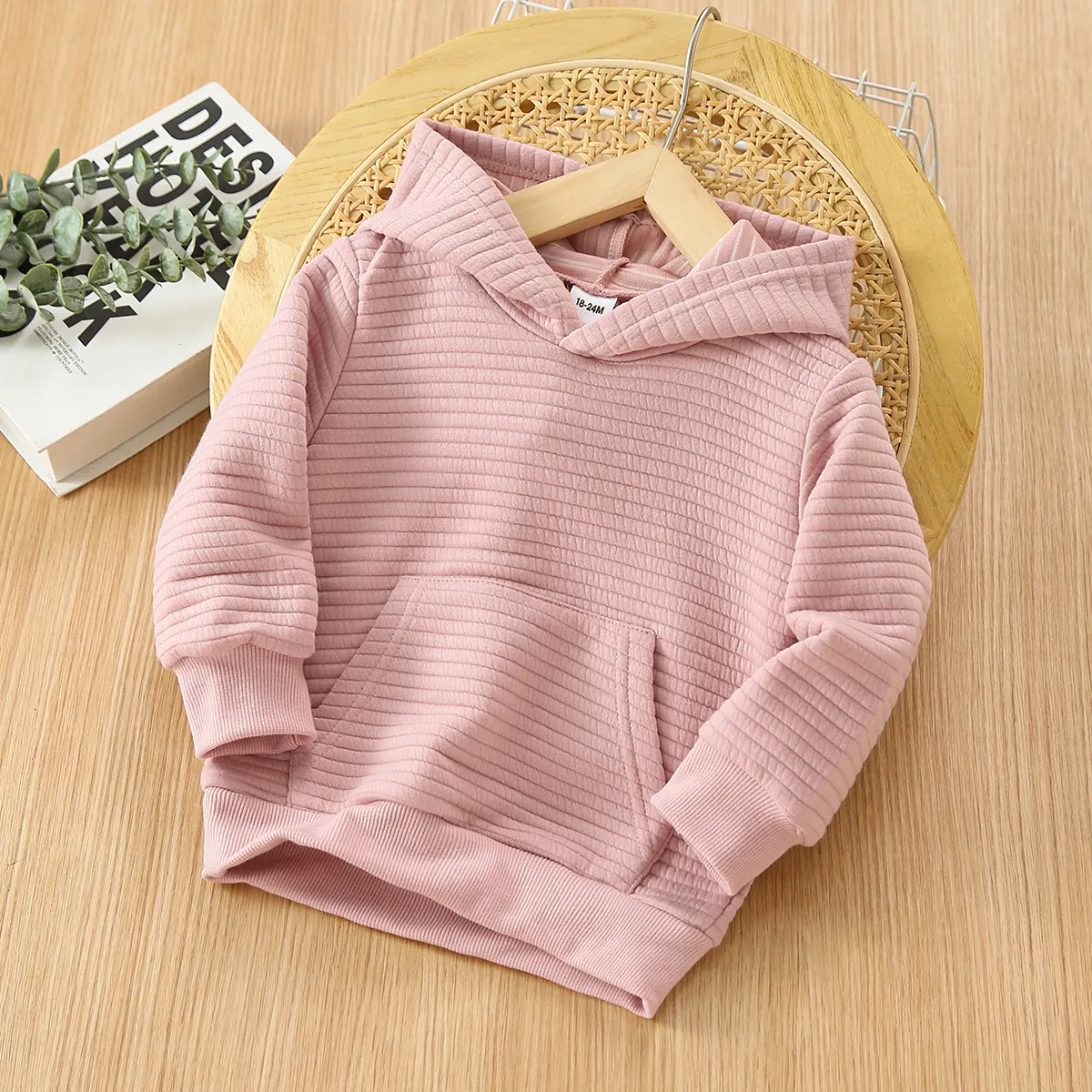 Toddler Boy/Girl Solid Color Textured Hoodie Sweatshirt Pink big image 1