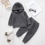 2pcs Baby Boy/Girl Solid Thickened Textured Long-sleeve Hoodie and Trousers Set Grey