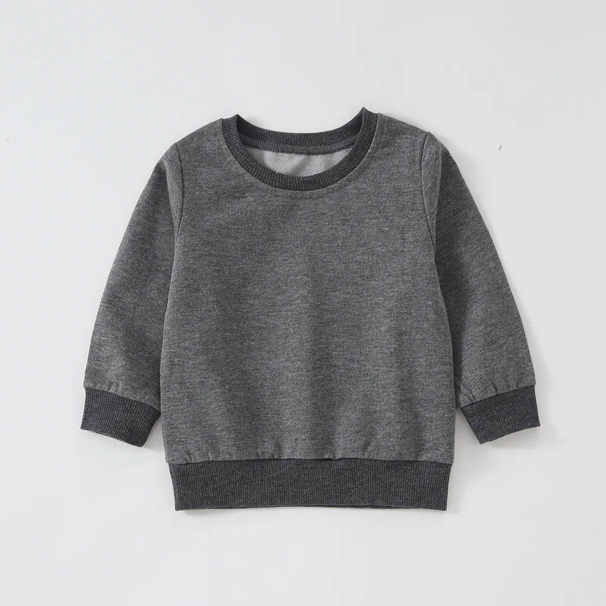Baby Boy/Girl Solid/Striped Crewneck Long-sleeve Pullover Sweatshirt Dark Grey