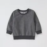 Baby Boy/Girl Solid/Striped Crewneck Long-sleeve Pullover Sweatshirt Dark Grey