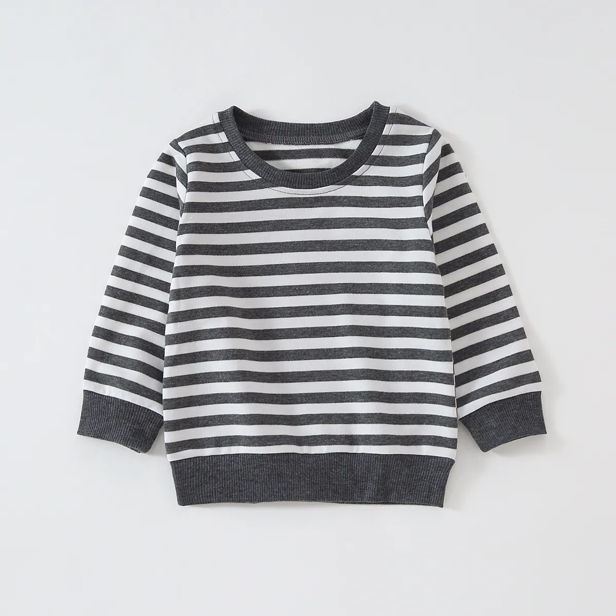 Baby Boy/Girl Solid/Striped Crewneck Long-sleeve Pullover Sweatshirt Multi-color big image 1