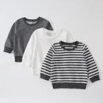 Baby Boy/Girl Solid/Striped Crewneck Long-sleeve Pullover Sweatshirt  image 2