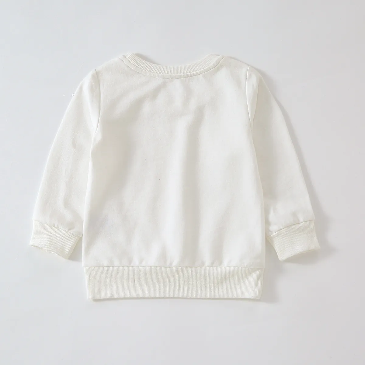 Baby Boy/Girl Solid/Striped Crewneck Long-sleeve Pullover Sweatshirt Beige big image 1