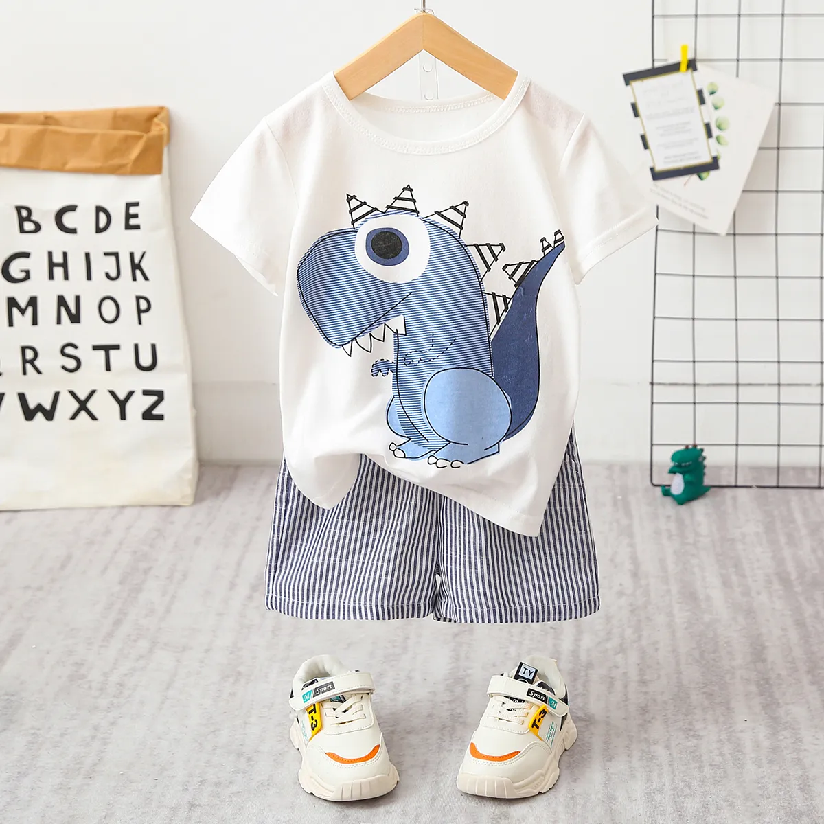 2 Stück Kleinkinder Jungen Kindlich Dinosaurier T-Shirt-Sets Mehrfarbig big image 1