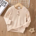 Baby Boy/Girl Button Design Solid Ribbed Knitted Long-sleeve Pullover Top Apricot