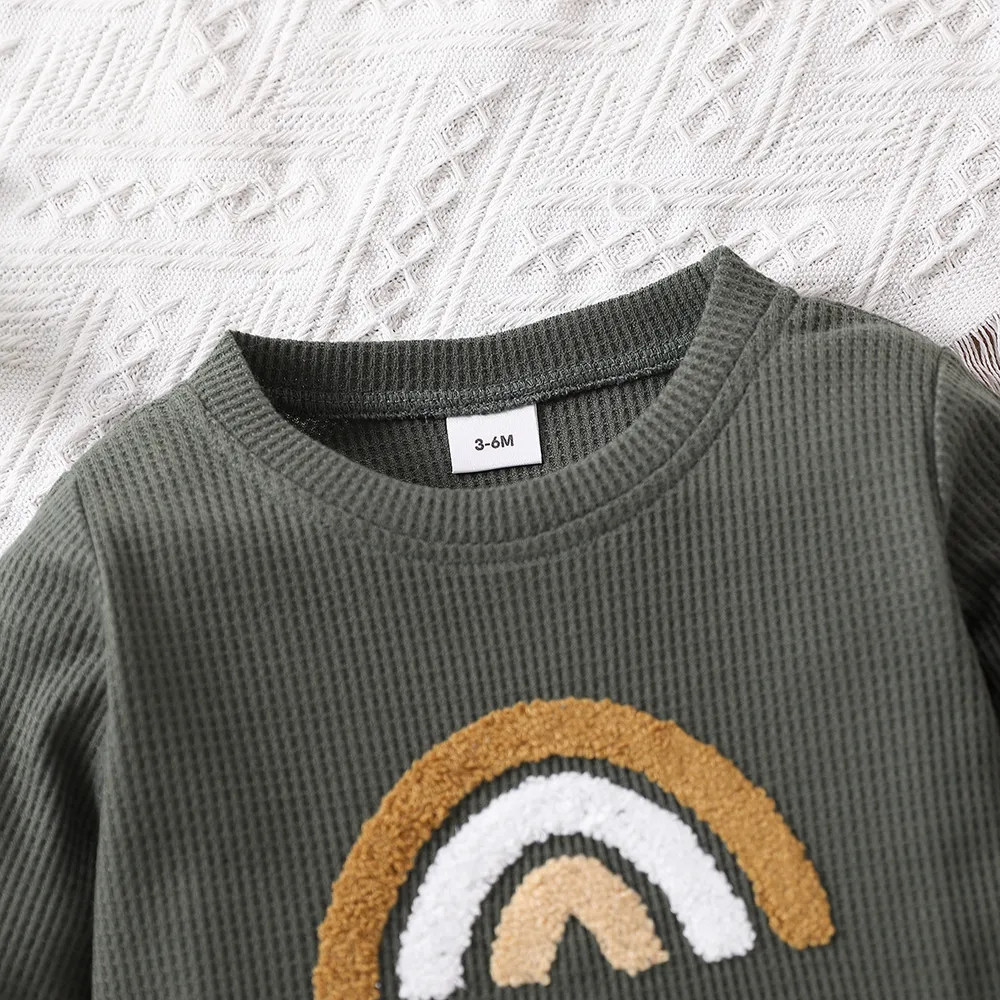 Baby Boy/Girl Rainbow Pattern Waffle Long-sleeve Pullover Sweatshirt big image 7