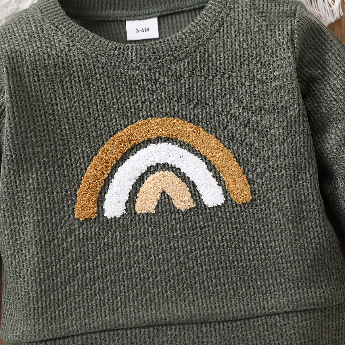 Langärmlige Sweatshirts mit Buchstaben-/Regenbogendesign für Jungen/Mädchen dunkelgrün big image 1