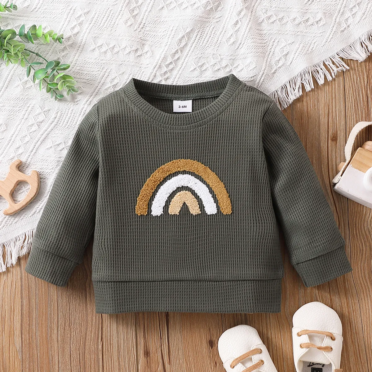 Baby Boy/Girl Rainbow Pattern Waffle Long-sleeve Pullover Sweatshirt  image 4