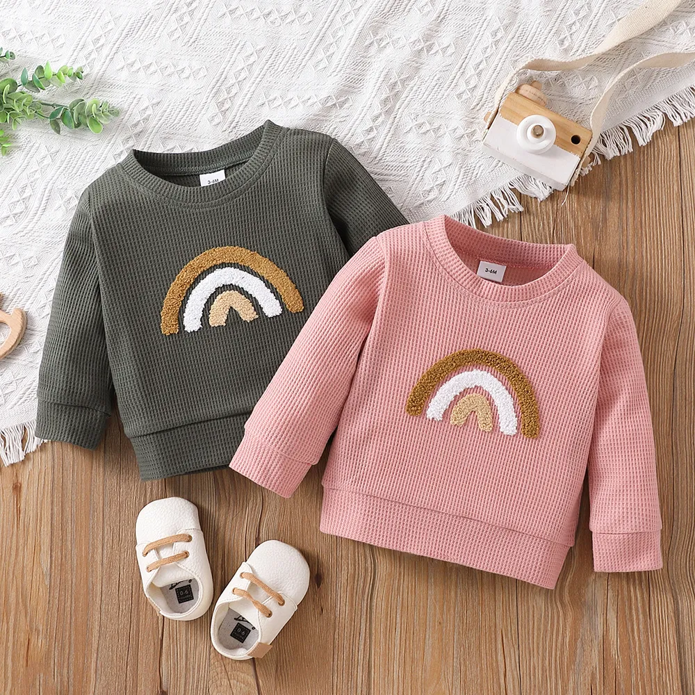 Baby Boy/Girl Rainbow Pattern Waffle Long-sleeve Pullover Sweatshirt big image 5