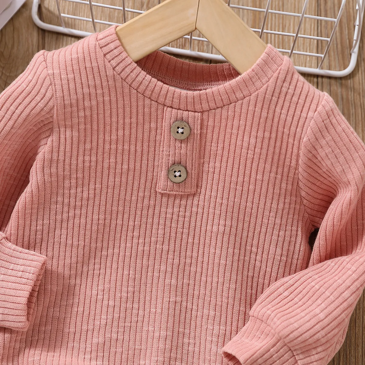 嬰兒 中性 基礎 長袖 T恤 粉色 big image 1