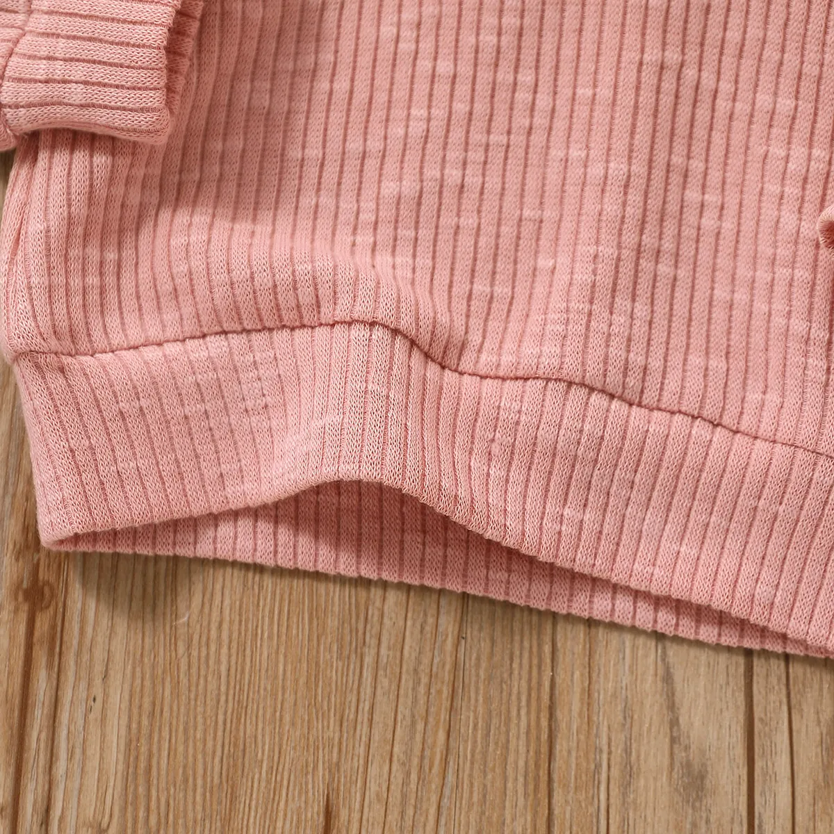 Baby Boy/Girl Button Design Solid Ribbed Knitted Long-sleeve Pullover Top Pink big image 1
