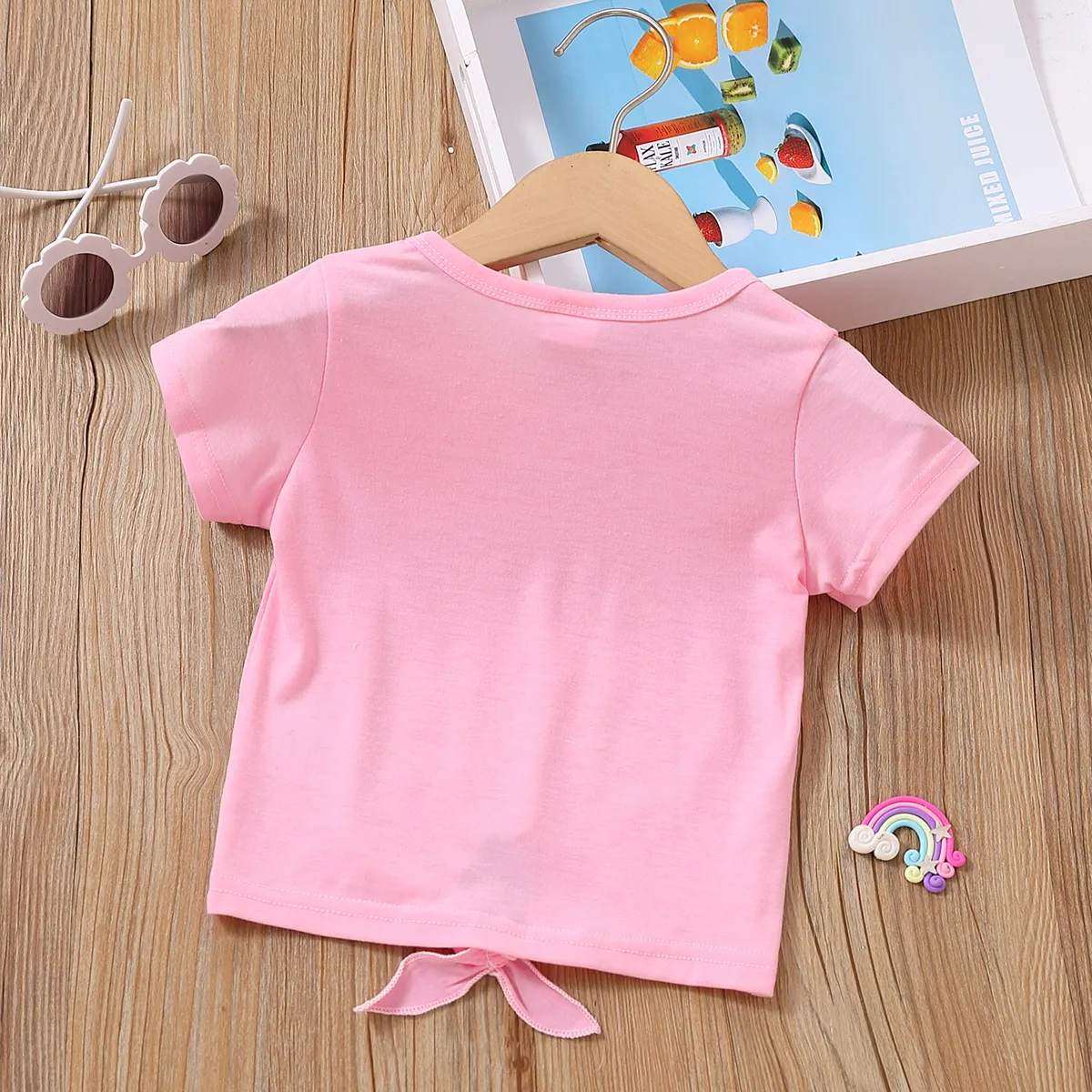Toddler Girl Rainbow Print Tie Knot Short-sleeve Tee Pink big image 1