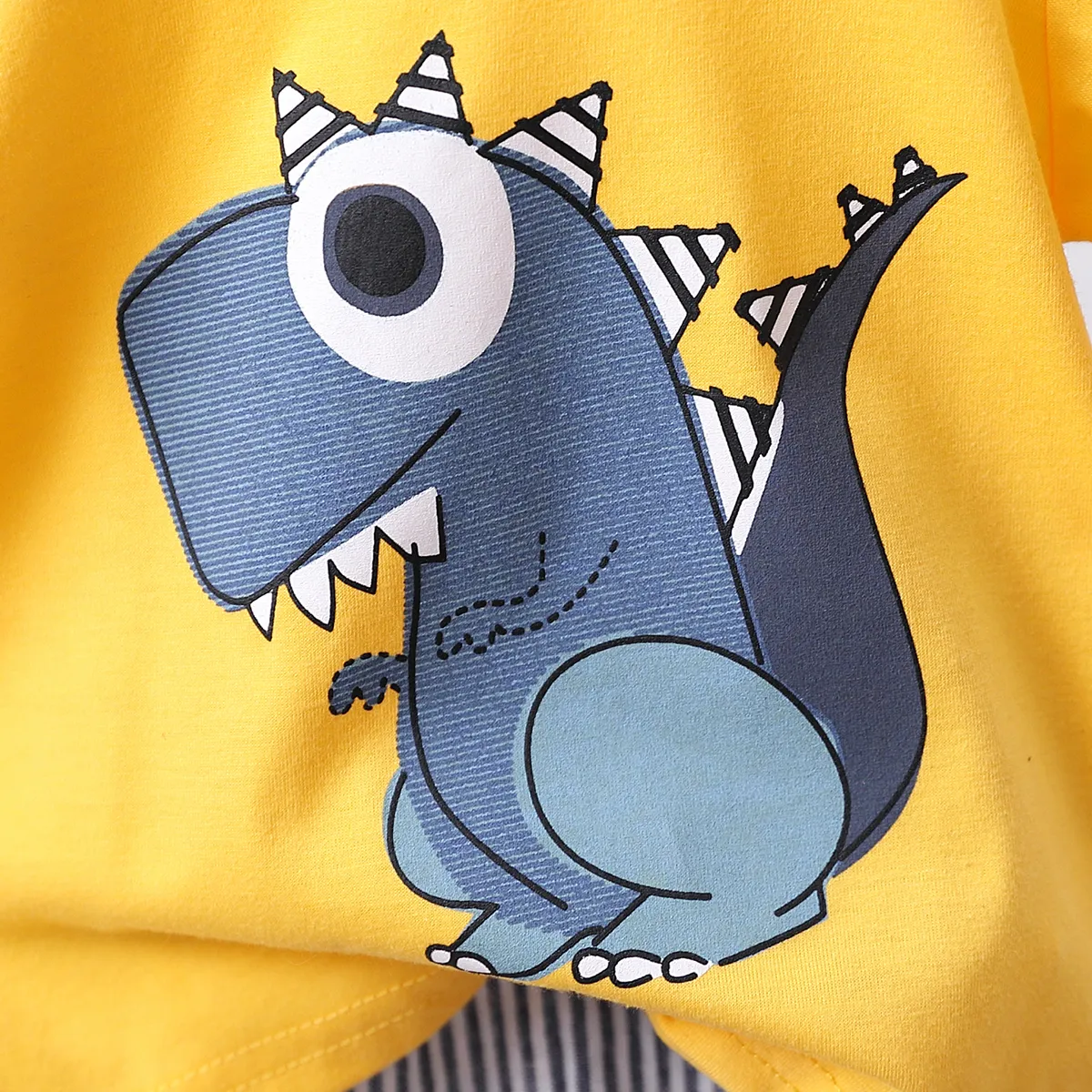 2pcs Toddler Boy Playful Dinosaur Print Tee & Stripe Shorts Set Yellow big image 1