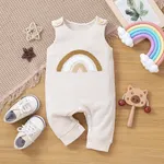 Baby Boy/Girl Rainbow Embroidered Waffle Tank Jumpsuit Beige
