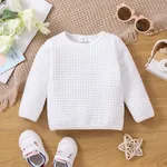 Baby Boy/Girl Solid Waffle Textured Long-sleeve Pullover Sweatshirt White image 6
