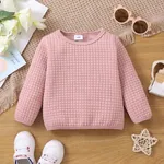 Baby Boy/Girl Solid Waffle Textured Long-sleeve Pullover Sweatshirt Pink