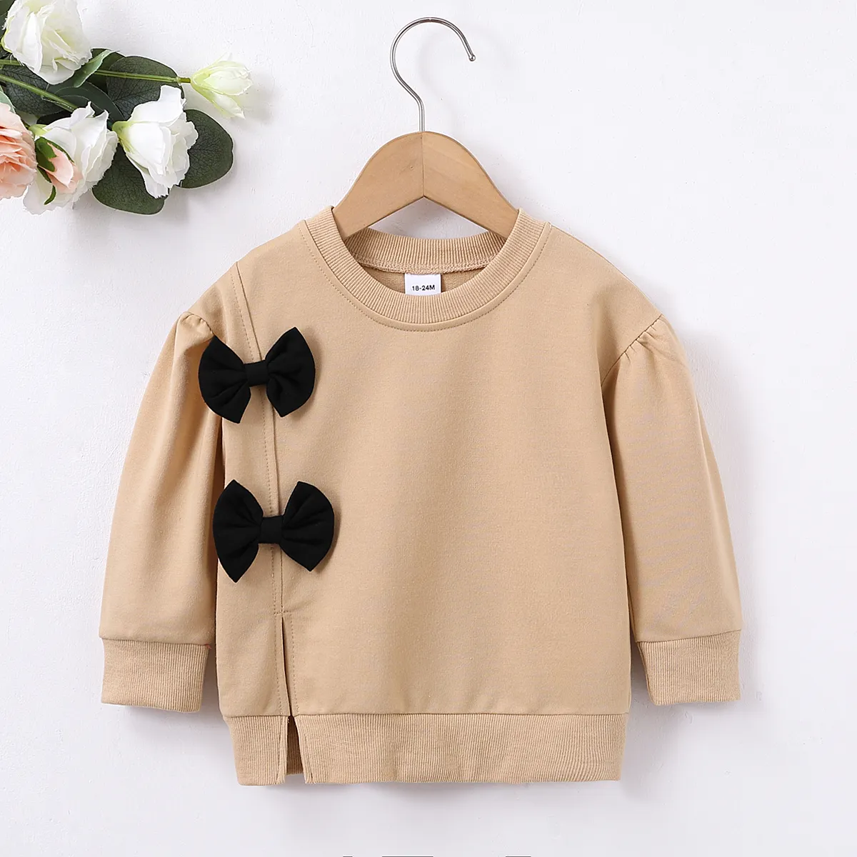 طفل فتاة حلوة bowknot تصميم الجانب الشق البلوز البلوز كاكي big image 1