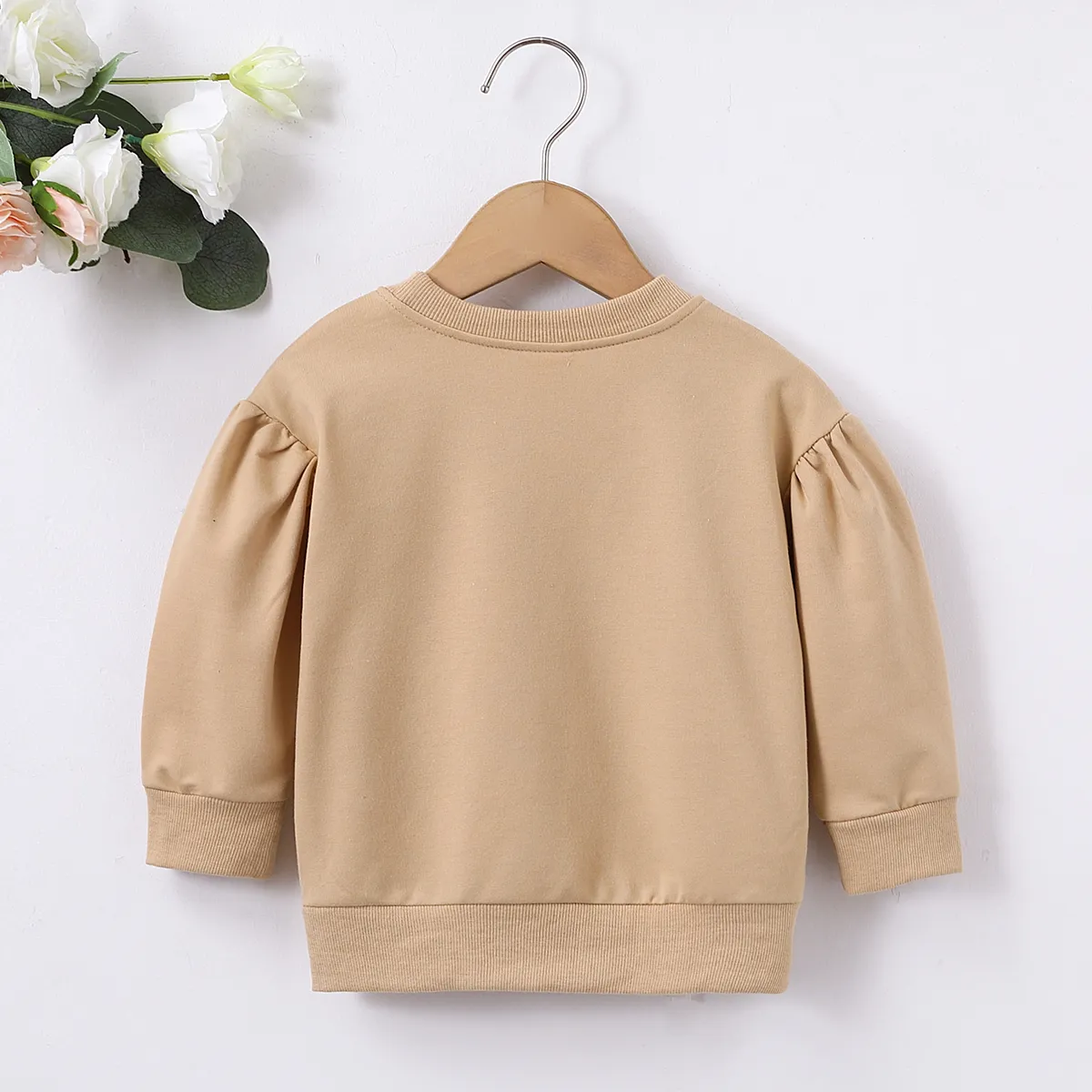 طفل فتاة حلوة bowknot تصميم الجانب الشق البلوز البلوز كاكي image 2