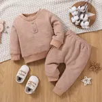 2pcs Baby Boy/Girl Long-sleeve Solid Rib Knit Pullover and Pants Set Khaki