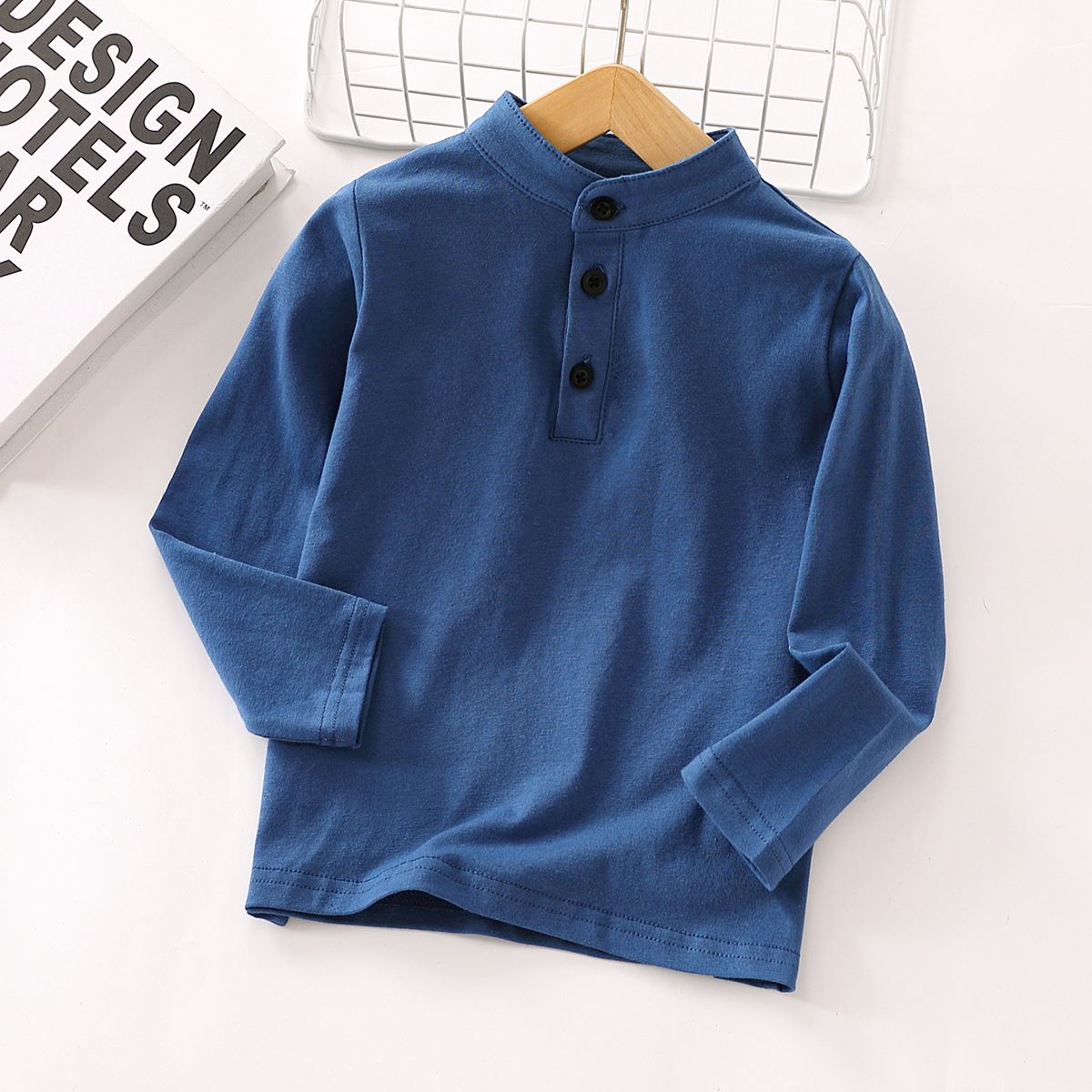 

Toddler Boy Solid Color Button Design Long-sleeve Tee