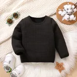 Baby Boy/Girl Solid Waffle Textured Long-sleeve Pullover Sweatshirt Black