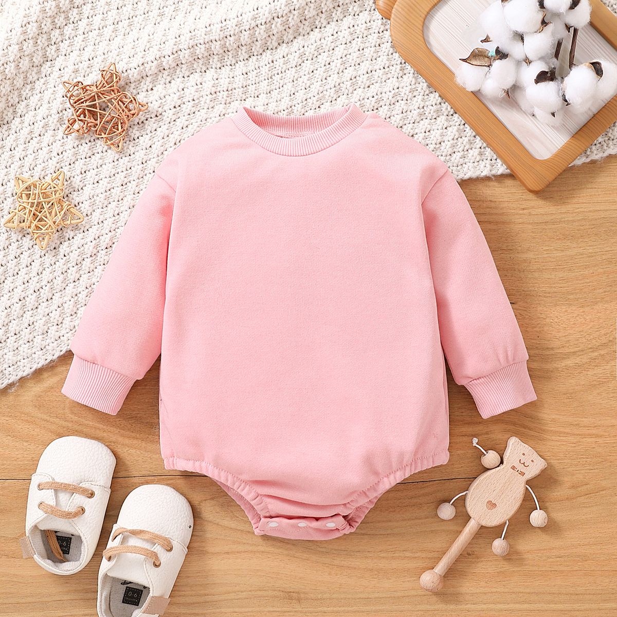 

Baby Boy/Girl Solid Drop Shoulder Long-sleeve Romper