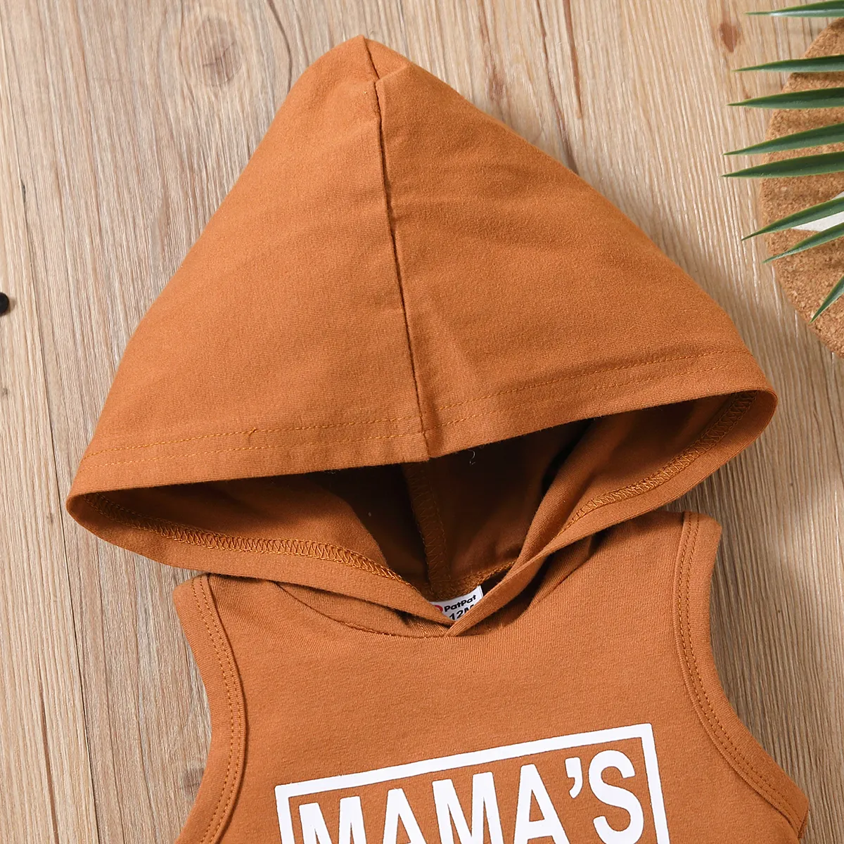 Baby Boy 95% Cotton Letter Print Hooded Tank Top Brown big image 1