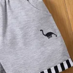 Toddler Boy Cotton Dinosaur Embroidered Striped Hem Shorts Grey image 3