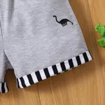 Toddler Boy Cotton Dinosaur Embroidered Striped Hem Shorts Grey image 4