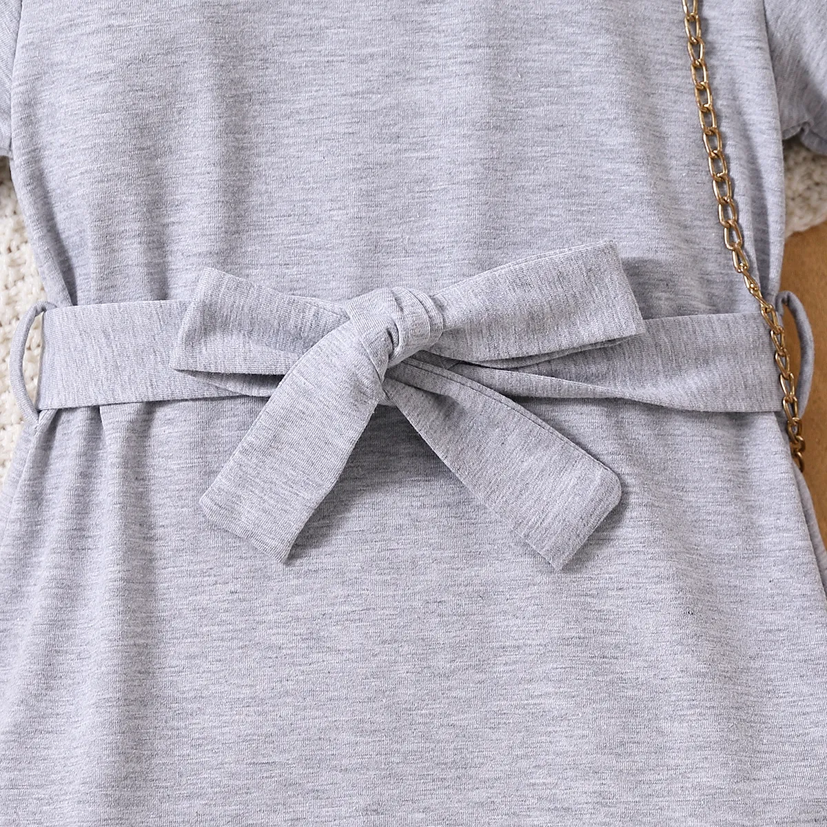 Toddler Girl Basic Solid Belted Short-sleeve Dress Grey big image 1