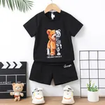 2pcs Toddler Boy Playful Bear Print Short-sleeve Tee and Shorts Set Black