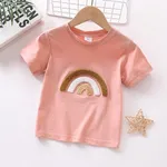 Toddler Girl 100% Cotton Rainbow Embroidered Short-sleeve Tee Pink