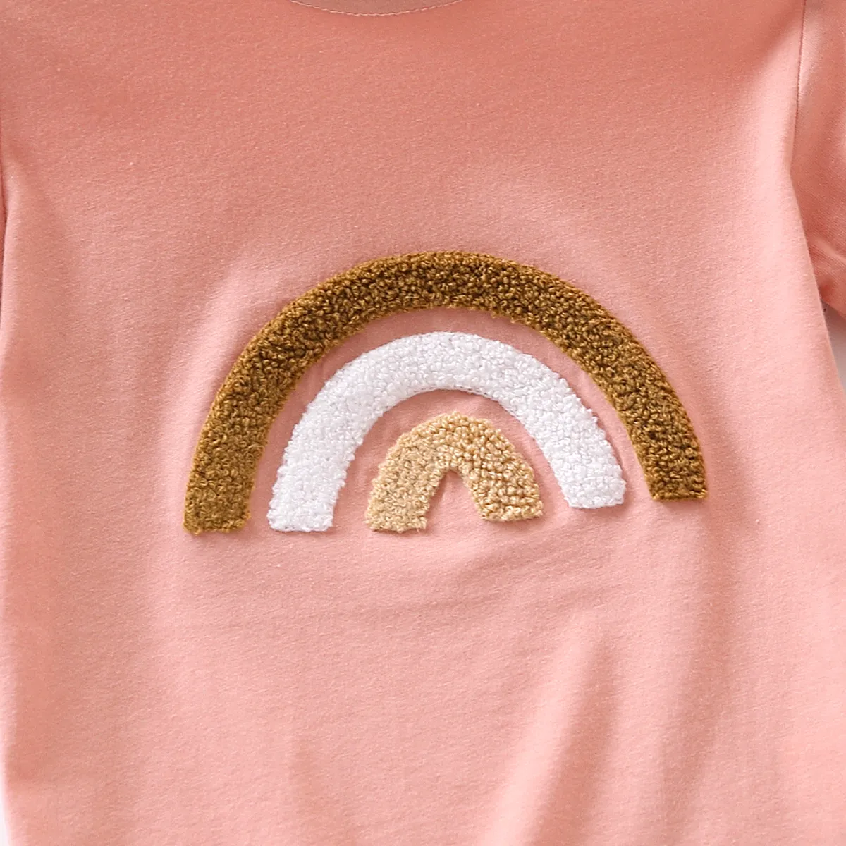 Toddler Girl 100% Cotton Rainbow Embroidered Short-sleeve Tee Pink image 3