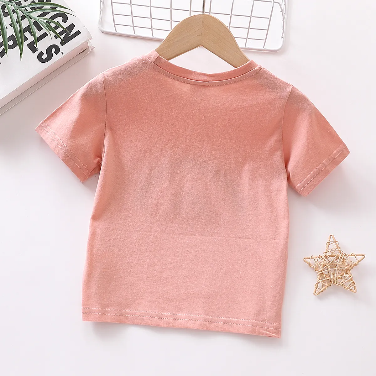 Toddler Girl 100% Cotton Rainbow Embroidered Short-sleeve Tee Pink big image 1