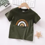 Toddler Girl 100% Cotton Rainbow Embroidered Short-sleeve Tee Dark Green