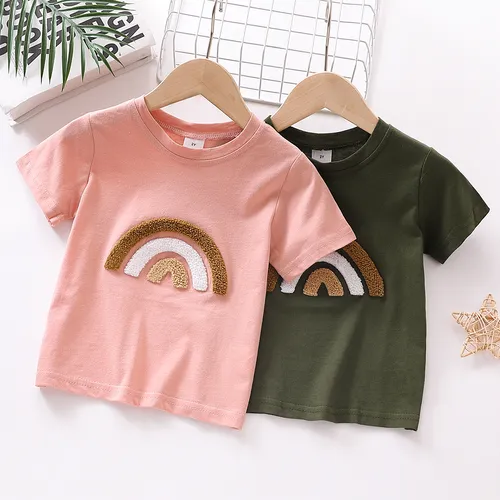 Toddler Girl 100% Cotton Rainbow Embroidered Short-sleeve Tee