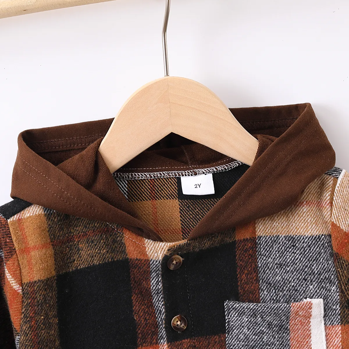 Toddler Boy/Girl Plaid Patch Pocket Button Front Hoodie  image 3