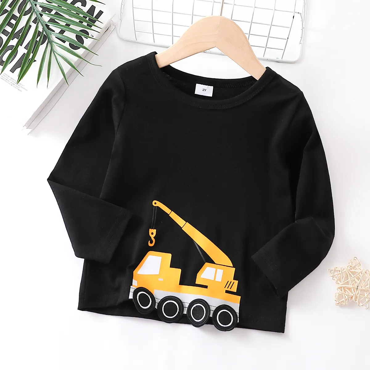 Toddler Boy Vehicle Pattern Long-sleeve Tee Black big image 1