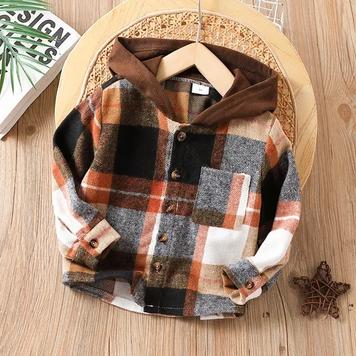 Toddler Boy/Girl Plaid Patch Pocket Button Front Hoodie