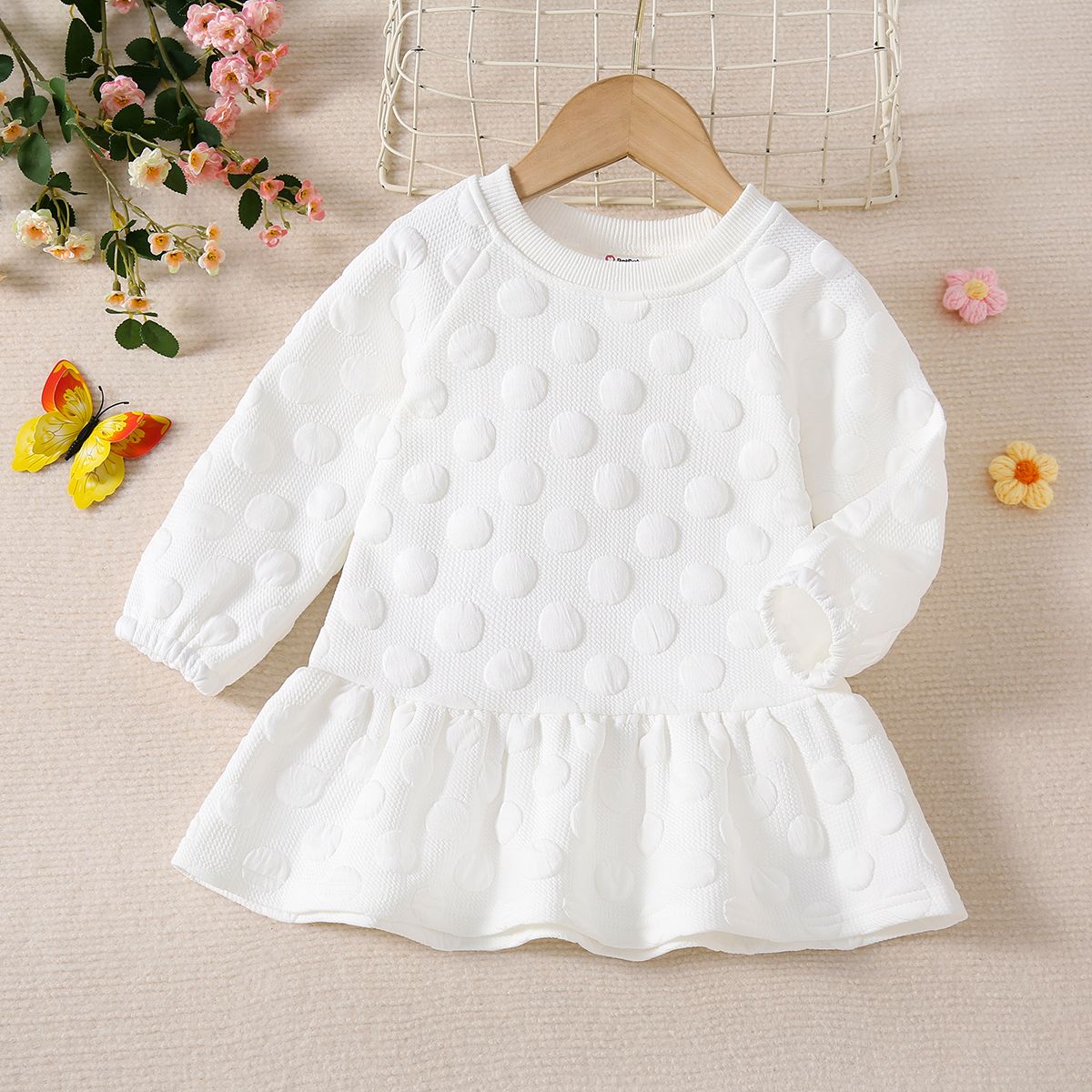 

Baby Girl Polka Dots Long-sleeve Solid Dress